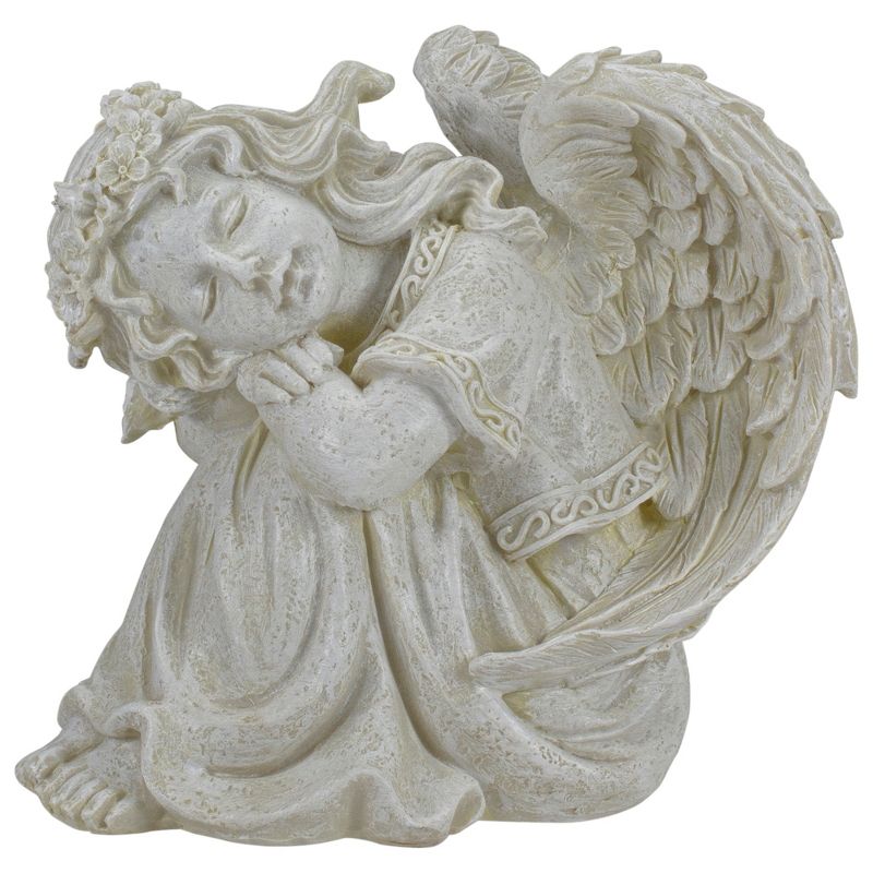Northlight 8.5" Ivory Resting Angel with Floral Crown Outdoor Garden Statue, 1 of 6