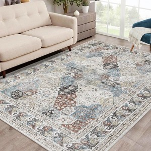 Living Room Rug Washable Rug Traditional Indoor Aesthetic Carpet Vintage Floral Distressed Floor Cover Low Pile - 1 of 4
