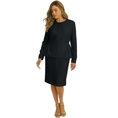 Jessica London Women's Plus Size Collarless Peplum Skirt Suit