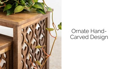 Natural Mango Wood Hand-Carved Nesting Tables, Set of 2