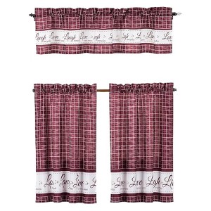 Kate Aurora Country Farmhouse Gingham Plaid Check Live~Laugh~Love 3 Pc Kitchen Curtain Set - 1 of 4