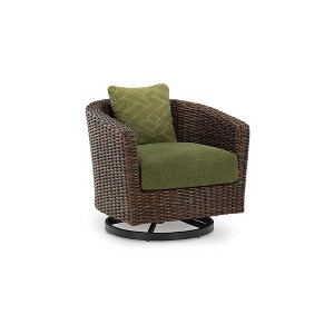 Signature Design by Ashley Horizon Hall All-Weather Outdoor Swivel Lounge with Cushion, Green - 1 of 4