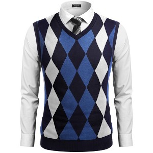 COOFANDY Men's Sleeveless V Neck Pullover Sweater Slim Fit Casual Argyle Sweater Vest - 1 of 4