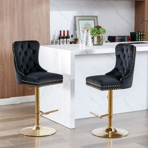 CAVINAS 25"-33" Velvet Swivel Bar Stools,Set of 2,Upholstered Counter Height Barstools with Adjustable Seat Height,Backs Comfortable Tufted - 1 of 4