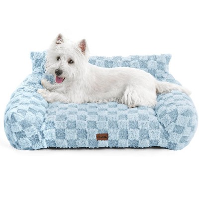 Soft Cat Couch Bed, Faux Fur Checkered Pet Sofa