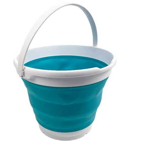 SAMMART 10L (2.6 Gallon) Collapsible Plastic Bucket - Foldable Round Tub with Handle, White/Ceramic Blue - image 1 of 4