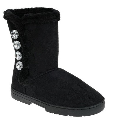 bebe Girl's Fur Trim Winter Boot with Sparkling Rhinestone Buttons - Chic and Cozy Stylish Boot for Girls