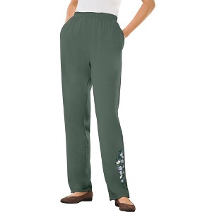 Woman Within Plus Size 7-Day Embroidered Straight-Leg Knit Pant - 1 of 3