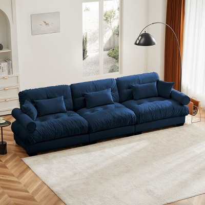 Large Straight Sectional Sofa,Modern Velvet Sectional Sofa With Waist Pillows And Throw Pillows,Comfortable Sofa For Living Room-Cuddlewood