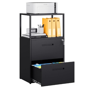 Mlezan 2-Drawer File Cabinet: Metal, Lockable Printer Stand for Home or Office. Fits Letter/Legal/F4/A4 Hanging Files, Compact and Functional. - 1 of 4