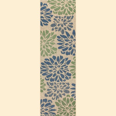 Navy & Green Zinnia Floral Textured Weave 2'x8' Indoor/Outdoor Rug