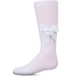 Memoi Girls Ribbed Stretch Cotton Bow Trim Knee Sock - 1 of 3