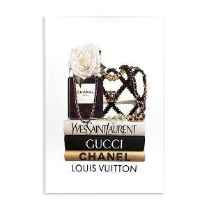 Stupell Industries Elegant Glam Fashion Floral Bag on Bookstack Wall Plaque Art - 1 of 4