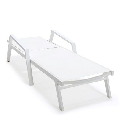 White Aluminum Adjustable Chaise Lounge with Arms and Cushions