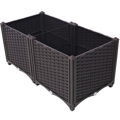 Grungis Square Planters for Outdoor Plants,Deep Raised Plastic Planter Boxes with Self-Watering Design for Vegetables Flowers Herbs