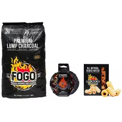 FOGO Premium Hardwood Lump Charcoal 17.6 Pound Bag, Fogostarters Natural Fire Starters and Blazaball Bundle