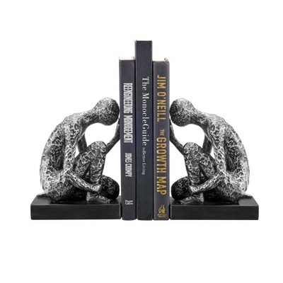 Danya B Kneeling Figure Sculptures Polyresin Silver And Black Finish ...