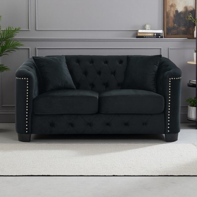 59" Velvet Chesterfield 2-Seater Sofa with Nailhead Trim & Wood Frame