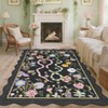 Washable Scalloped Living Room Rugs, Floral Snake Print Farmhouse Bedroom Carpet, Non Slip Low Pile Dining Room Rugs - 3 of 4