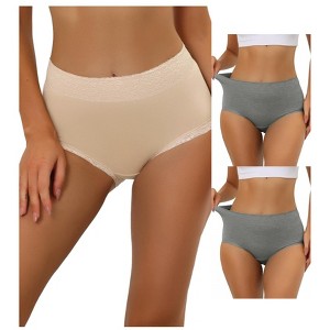 Allegra K Women's High-Waisted Lace Trim Tummy Control Full Coverage Briefs 3 Packs - 1 of 4