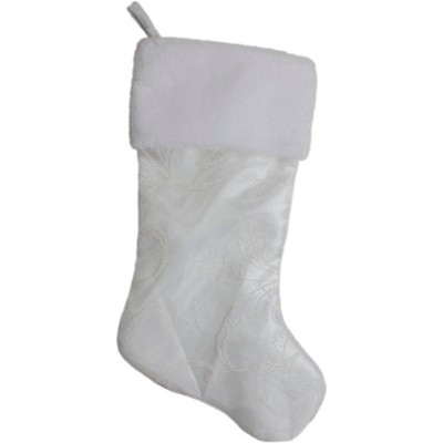 Northlight 20.5-Inch White Glitter Sheer Organza With a Faux Fur Cuff Christmas Stocking