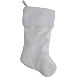 Northlight 20.5-Inch White Glitter Sheer Organza With a Faux Fur Cuff Christmas Stocking - 1 of 3