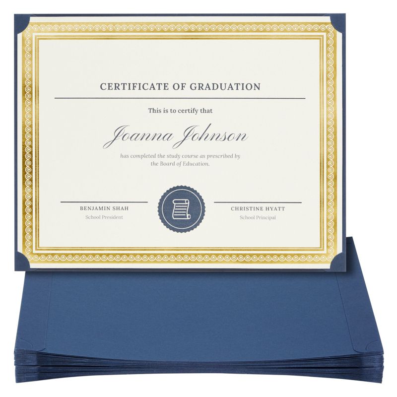Best Paper Greetings 24-Pack Single Sided Award Certificate Holders for Diplomas, Awards, Certifications (fits 8.5x11, Navy Blue), 1 of 9