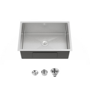Stainless Steel Kitchen Sink, 27¡åx19¡å Single Bowl, Undermount Handmade Sink in Brushed Nickel, with US Standard Drain and Hook, LS-SSBR06 - 1 of 1