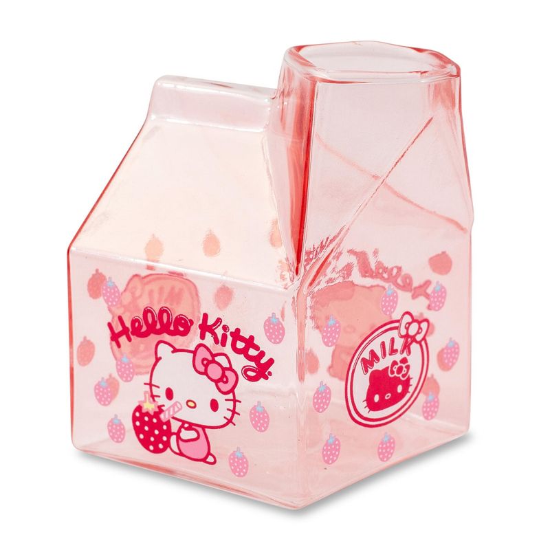 Silver Buffalo Sanrio Hello Kitty Glass Strawberry Milk Carton | Holds 12 Ounces, 1 of 10