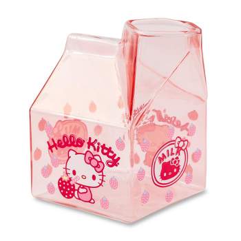 Silver Buffalo Sanrio Hello Kitty Glass Strawberry Milk Carton | Holds 12 Ounces