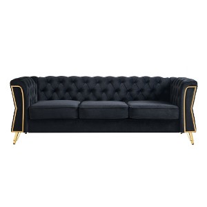 87.4'' Velvet Tufted Sofa with High-Density Foam, Gold Metal Legs and Diamond-Seam Armrest - 1 of 4