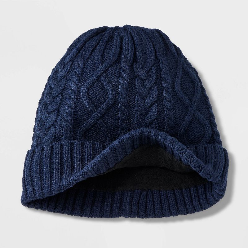Men&#39;s Cable Lined Beanie - Goodfellow &#38; Co&#8482; Navy Blue, 4 of 6