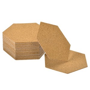 Unique Bargains Hexagon Self Adhesive Wood Flexible Heat Insulation Cork Coasters 4 Inch Brown - 1 of 4