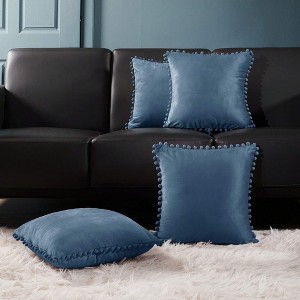 Deconovo Velvet Pom-Pom Decorative Throw Pillow Covers Set, Multiple Sizes, 4-Pack - 1 of 4