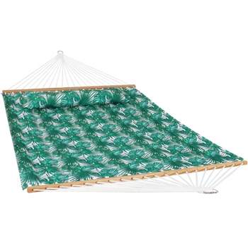Sunnydaze 2-Person Quilted Printed Fabric Spreader Bar Hammock/Pillow with S Hooks and Hanging Chains - 450 lb Weight Capacity
