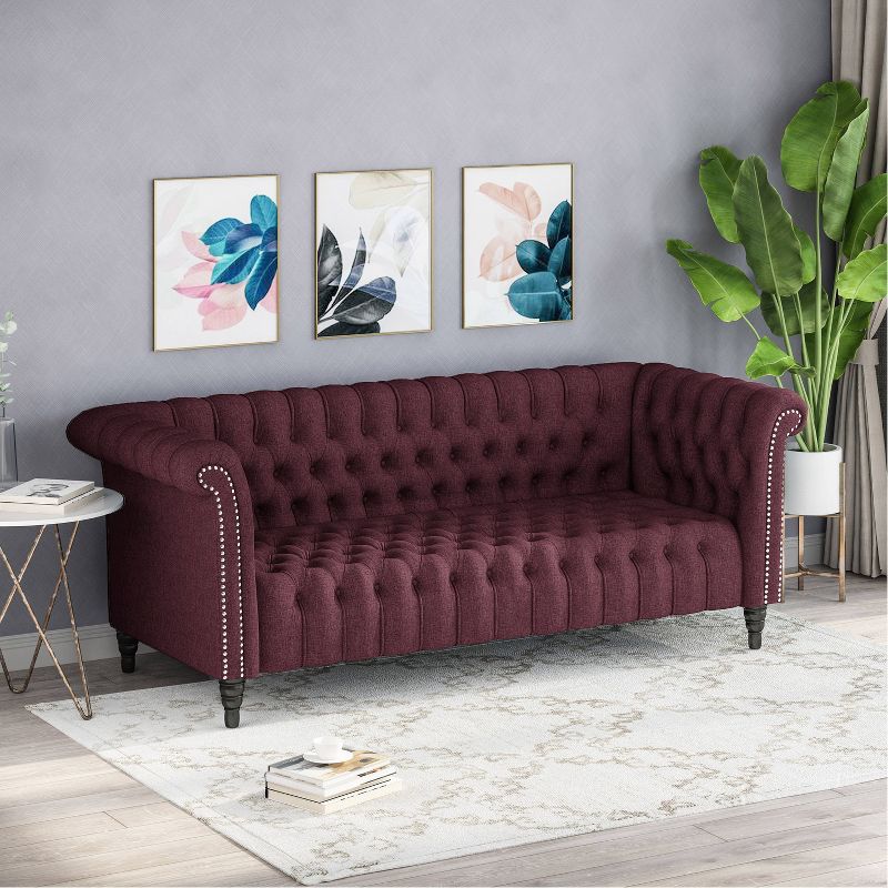 Barneyville Traditional Chesterfield Sofa Wine - Christopher Knight Home, 3 of 9