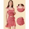 Allegra K Women's Summer Floral Print Smocked Top Mini Skirt Outfit Set 2 Pieces - 2 of 4