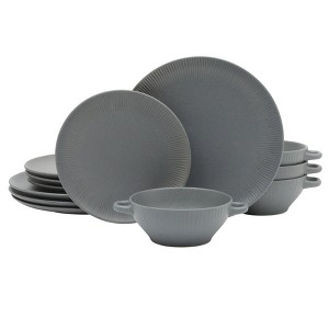 Gibson Elite Clover Hill 12-Piece Stoneware Dinnerware Set – Embossed with Matte Speckled Reactive Glaze, Service for 4 - 1 of 4