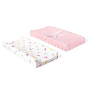 Lush Décor Unicorn Heart Rainbow Star Organic Cotton Changing Pad Cover - 2pk - 1 of 4