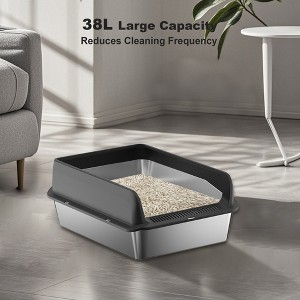 Stainless Steel Cat Litter Box with Lid,Metal Cat Litter Box, High Wall Sided Enclosure Kitty Litter Box with Scoop and Mats - 1 of 4
