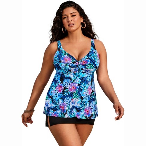 Swimsuits For All Women's Plus Size Bra Sized Sweetheart Underwire Tankini  Top - 38 Dd, Blue Black Hibiscus : Target