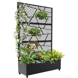 Privacy Screen with Planter Box and Wheels, 72" H x 47" W Outdoor Privacy Screens and 3-Panels, for for Climbing Plants, Vegetable, Vines - 1 of 4