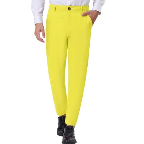 Lars Amadeus Men's Straight Fit Flat Front Chino Solid Color Dress Pants  Yellow 28