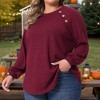Women's Plus Size Ribbed Knit Button Decoration Crew Neck Long Sleeve Casual Tunic Blouses - Agnes Orinda - 2 of 4
