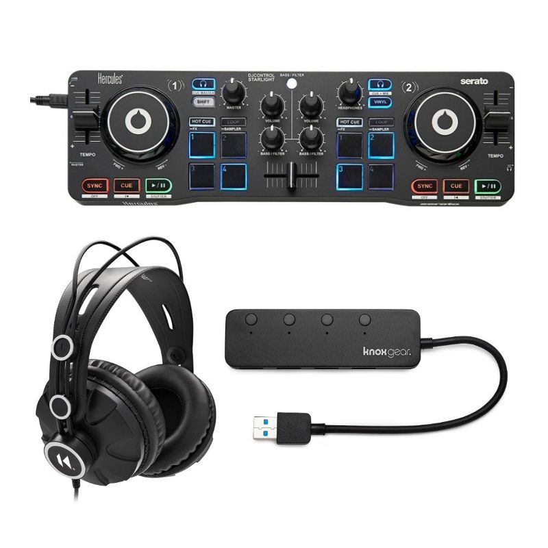 Hercules DJControl Starlight Pocket USB DJ Controller with Headphones & USB Hub, 1 of 4