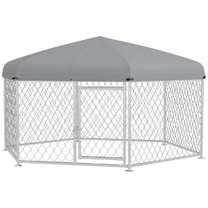 Skyzone 6.9'x6.1'x4.9' Heavy-Duty Galvanised Steel Dog Kennel with Waterproof UV-Resistant Roof, - 1 of 4