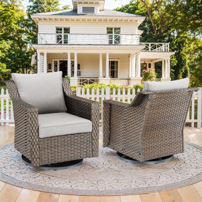 Belord Patio Swivel Rocking Chairs Set of 2, All Weather PE Wicker Patio Furniture Swivel Rocker Gliding Chair with Deep Seat High Back