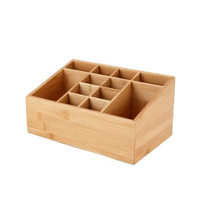 12-Compartment Bamboo Bathroom Organizer, Brown