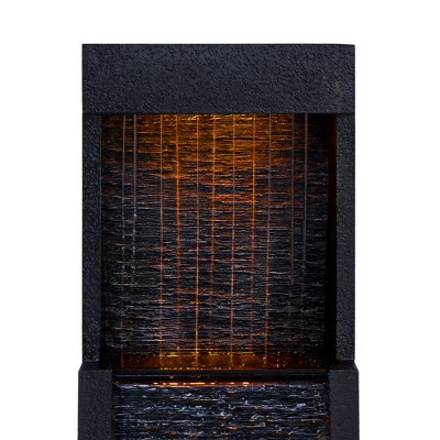 Athena Black Solar-Powered Outdoor Waterfall Fountain with LED Lights