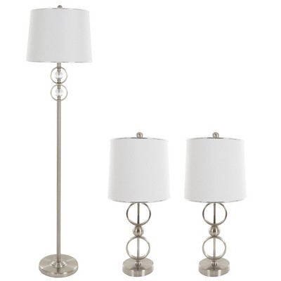 Table Lamps and Floor Lamp Modern Set of 3 (3 LED bulbs included) Brushed Steel - Yorkshire Home